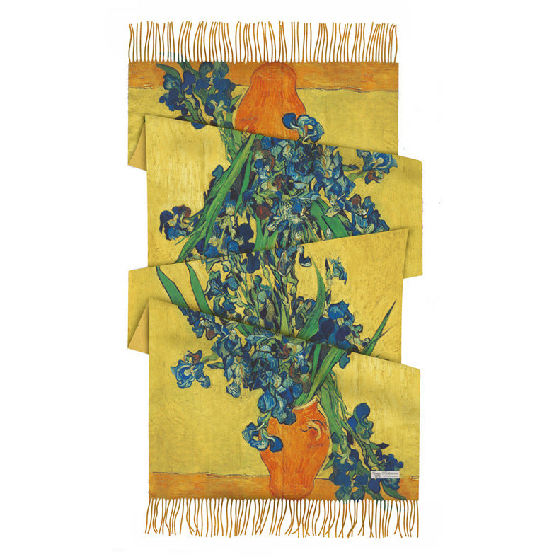 Digital Printing Artificial Cashmere Scarf Women's Winter Warm Long Fringe