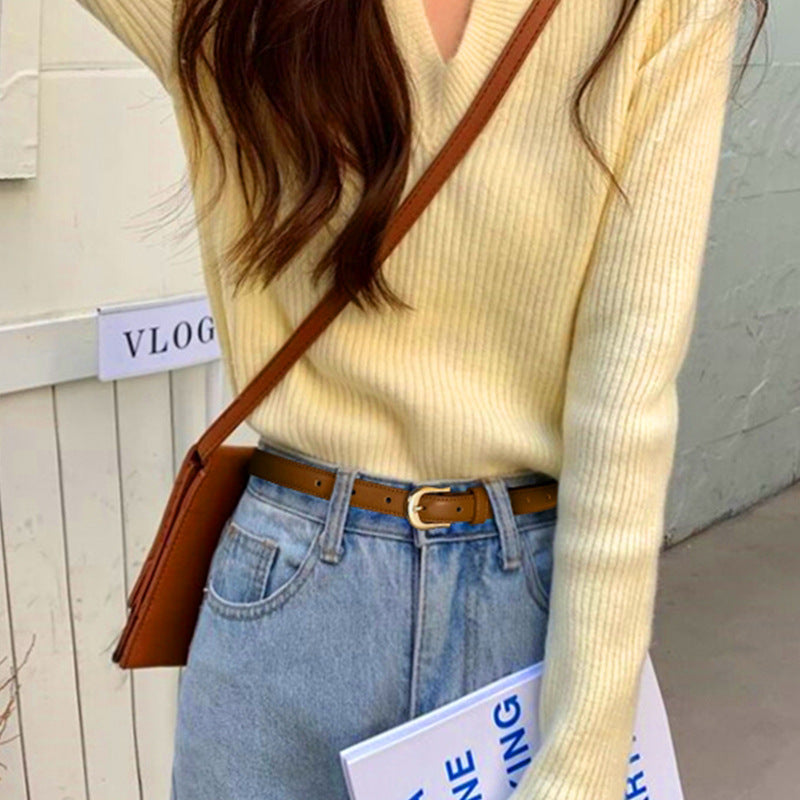 Women's Belt Brown Belt Casual Simple All-matching Jeans Ornament Pant Belt