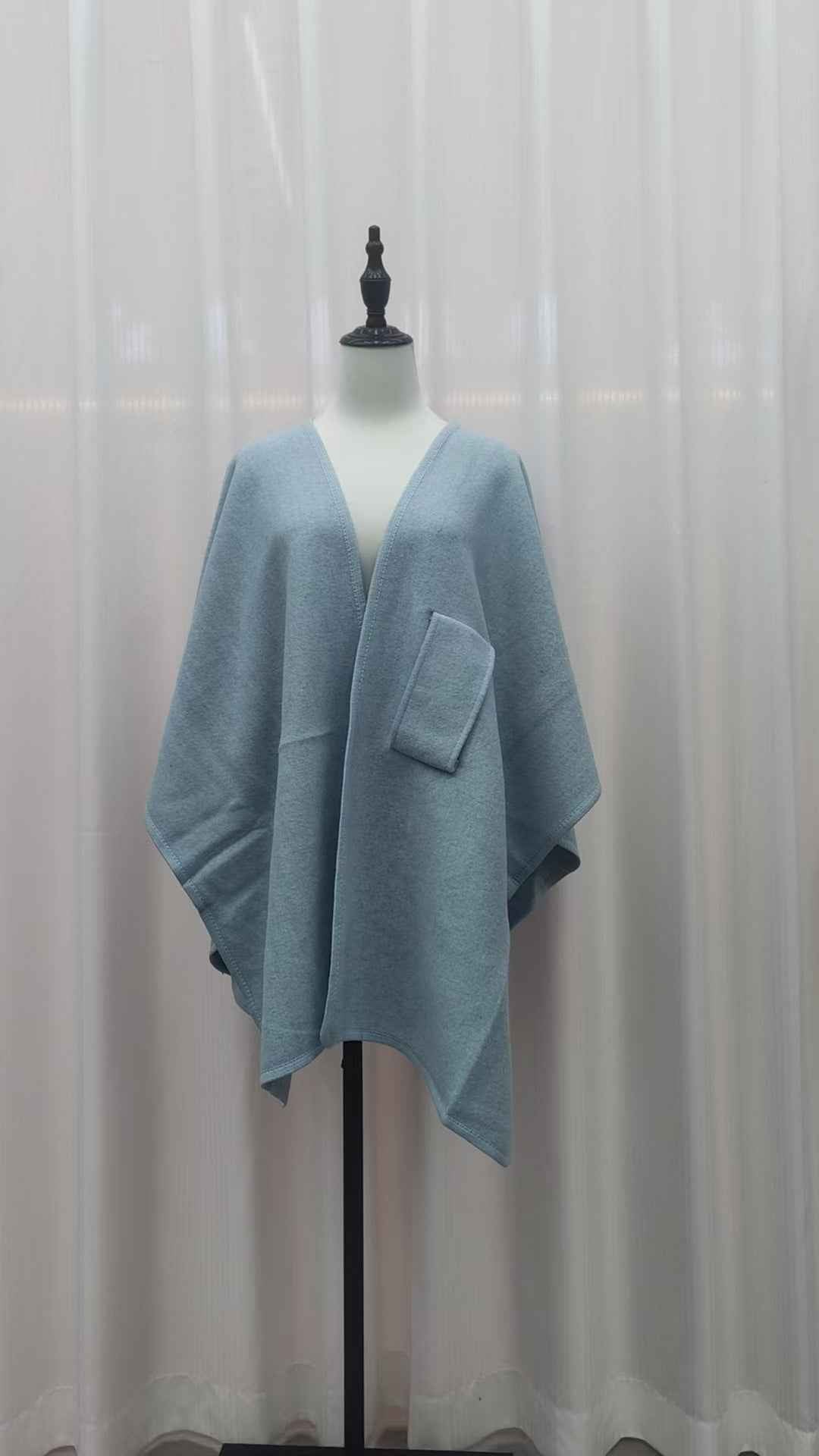 Fur Collar Fur Ball Knitted Cardigan Cape And Shawl