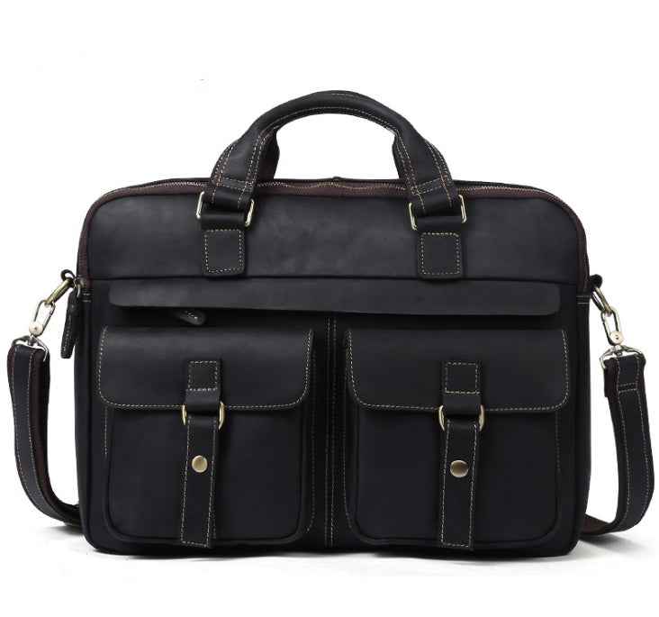 Genuine men''s bags retro men''s business bags briefcase cowhide oblique Bag 15.6 inch Laptop Bag - MIQ Store