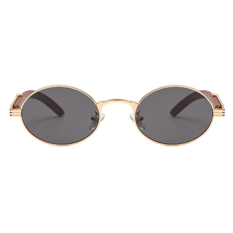 Retro Wood Grain Sunglasses Small Round Frame