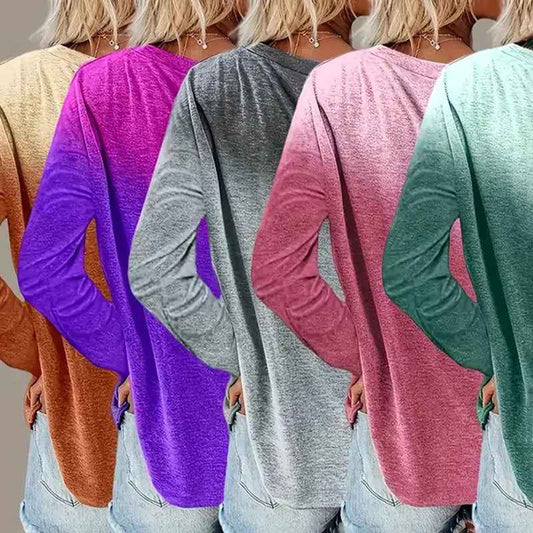 5 Pack Women's Casual Gradient Color Round Neck Long Sleeve Tops Set Spring & Fall