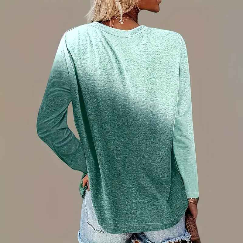 5 Pack Women's Casual Gradient Color Round Neck Long Sleeve Tops Set Spring & Fall
