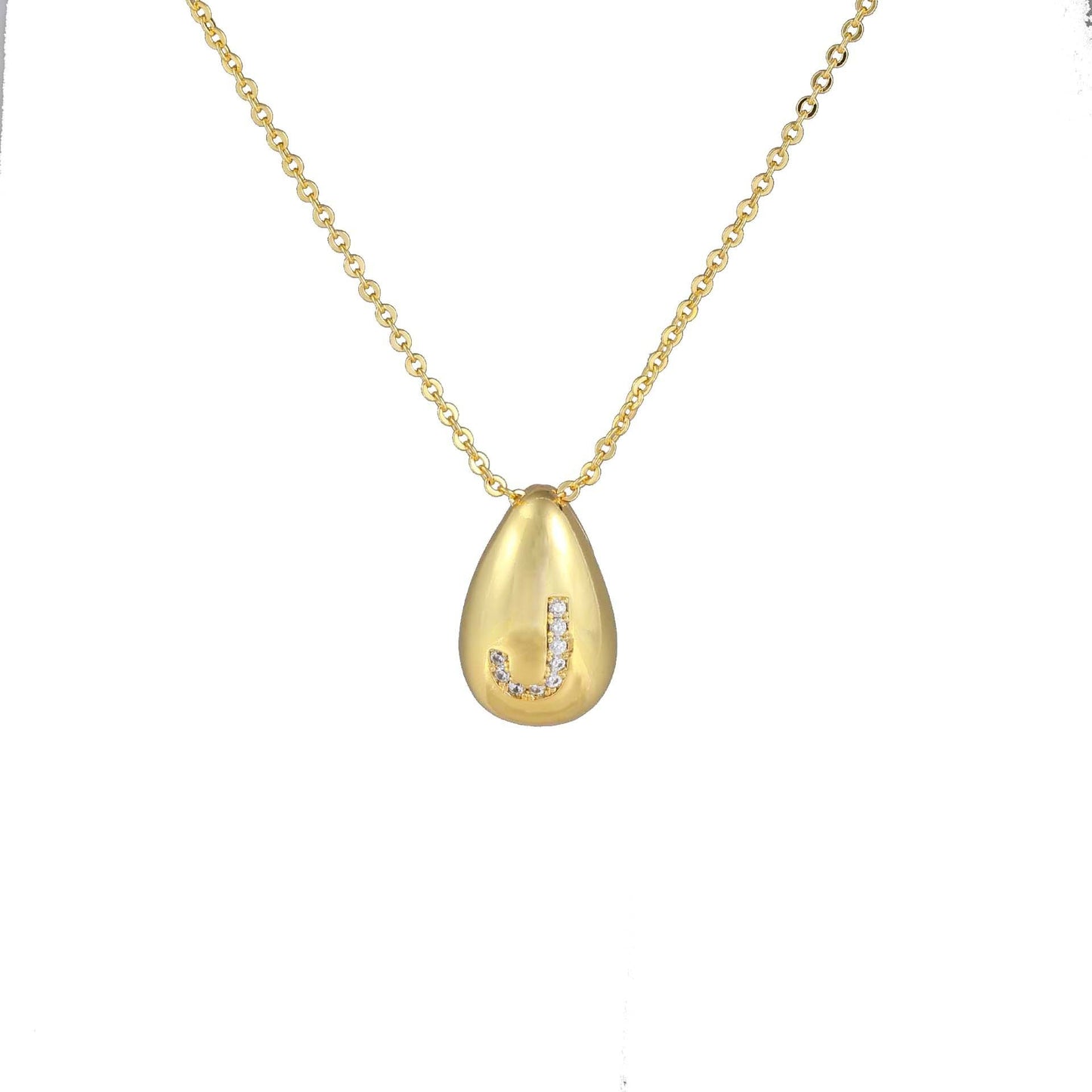 Glossy Water Drop 26 English Letter Pendant Copper-plated Gold Simple Pendant Female