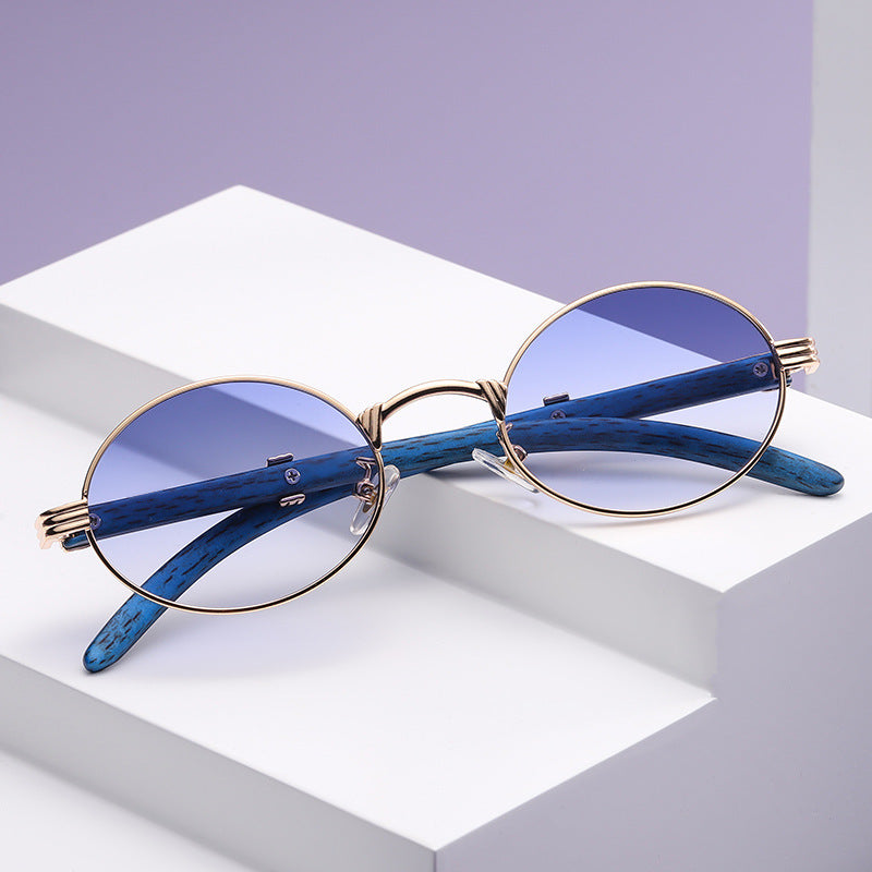 Retro Wood Grain Sunglasses Small Round Frame