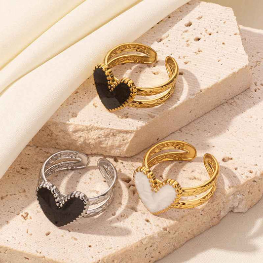 304 Stainless Steel Heart-shaped Drip Open Ring For Women