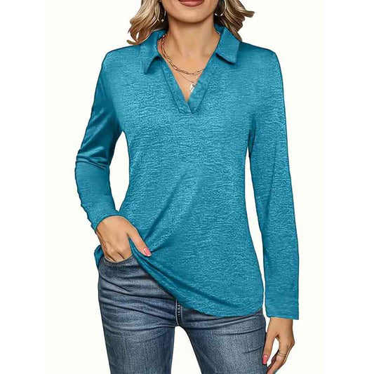 2 Packs Womens Polo Shirts Long Sleeve Business Casual Tops Collared V Neck Basic Tees Blouse