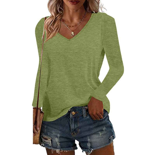 4 Pack Long Sleeve Tops For Women V Neck Dressy Basics Tees Casual Trendy Loose Fit T Shirts