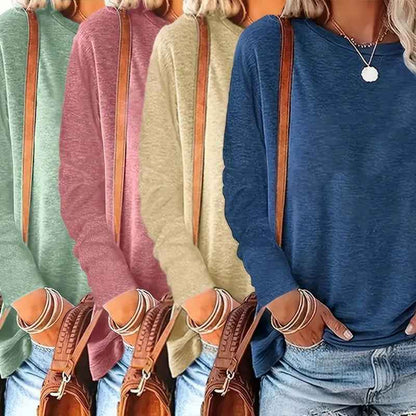 4 Pack Women's Solid Color Casual Set Round Neck Long Sleeve Tops For Spring&Fall