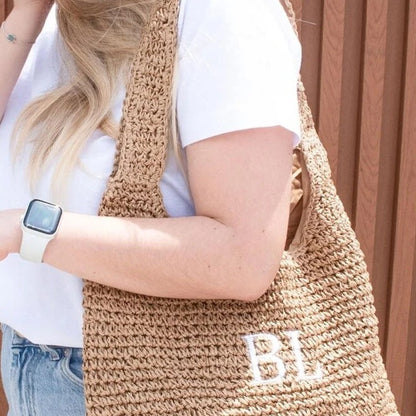 Fashionable Handheld Straw Bag With Alphabet Embroidery