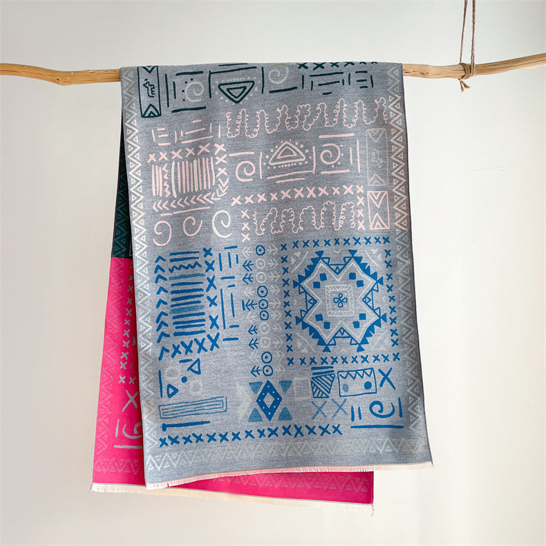 Travel Windproof Shawl Artificial Cashmere Scarf Women's Double-sided