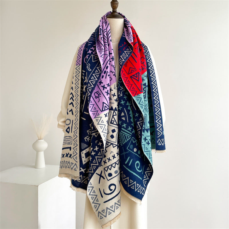 Travel Windproof Shawl Artificial Cashmere Scarf Women's Double-sided
