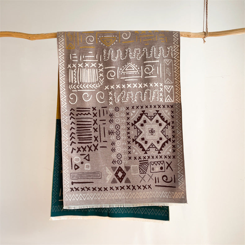 Travel Windproof Shawl Artificial Cashmere Scarf Women's Double-sided