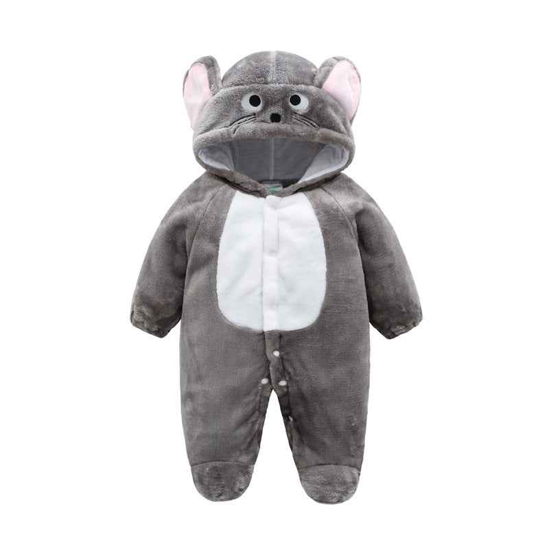 Baby Cow Hooded Crawling Clothes Flannel One Piece Clothes 0 1 Male And Female Baby Outerwear - MIQ Store