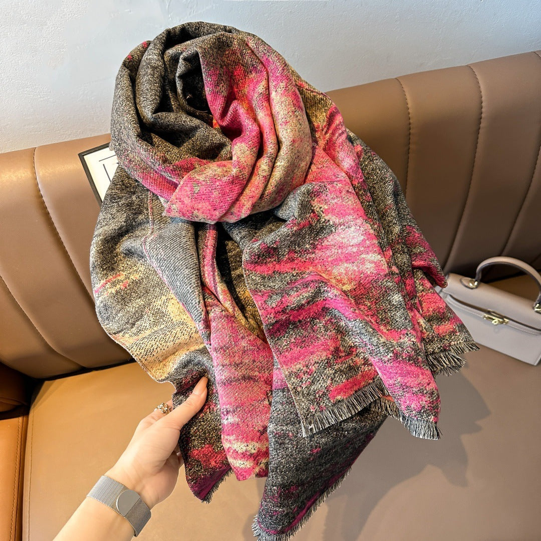 Winter Shawl Scarf Women's Oil Painting Sailing Shawl