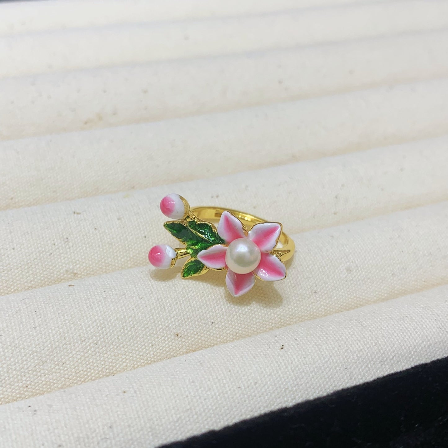 Fashion Freshwater Pearl Ring Colorful Painting Oil Flowers