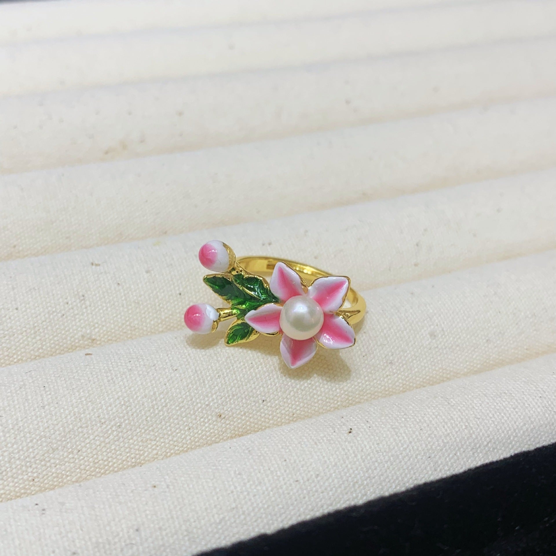 Fashion Freshwater Pearl Ring Colorful Painting Oil Flowers