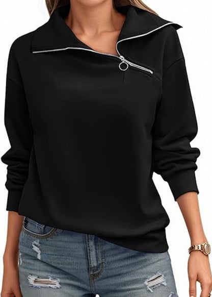 Womens Zipper Sweatshirt Turtleneck Long Sleeve Pullover Casual Loose Sweatshirts Top T Shirts