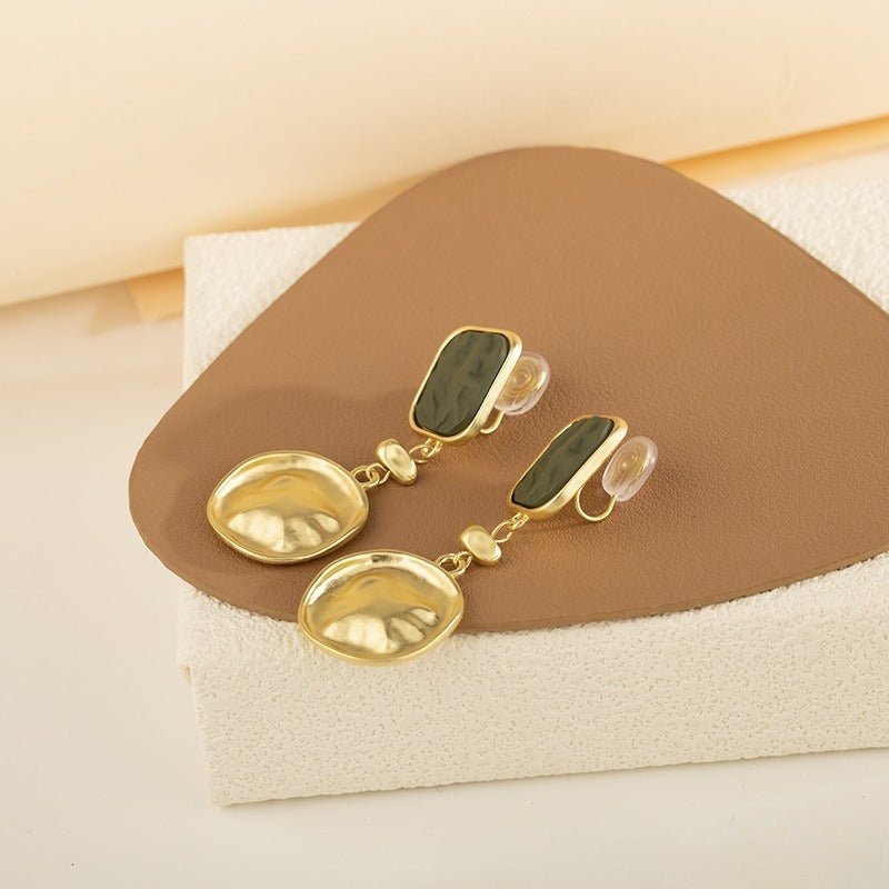 Contrast Color Pleated Geometric Elegant Retro Unique Ear Clip Auricular Needle