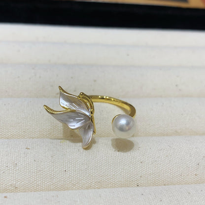 Fashion Freshwater Pearl Ring Colorful Painting Oil Flowers