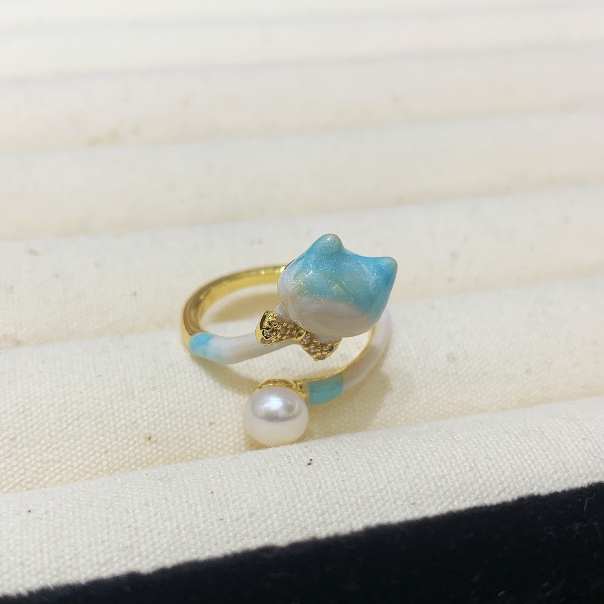 Fashion Freshwater Pearl Ring Colorful Painting Oil Flowers