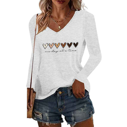 3PCS Women's Floral Heart Graphic T Shirts V Neck Long Sleeve Casual Fall Tops