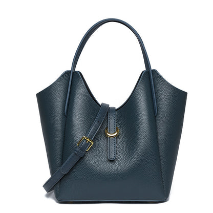 Genuine Leather Women's Large Capacity Hand Holding Bucket Bag