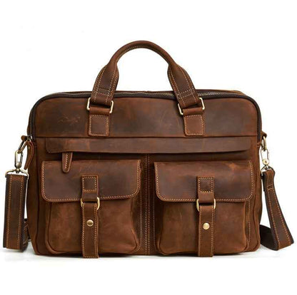 Genuine men''s bags retro men''s business bags briefcase cowhide oblique Bag 15.6 inch Laptop Bag - MIQ Store