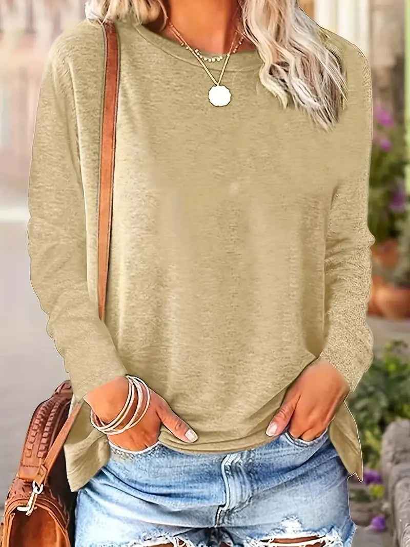 4 Pack Women's Solid Color Casual Set Round Neck Long Sleeve Tops For Spring&Fall