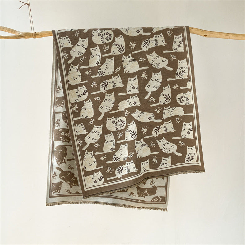 Cream Sweet Cat Artificial Cashmere Scarf Women's Autumn And Winter Korean Style
