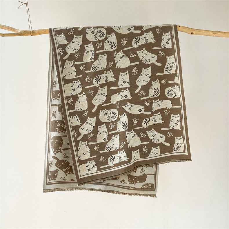 Cream Sweet Cat Artificial Cashmere Scarf Women's Autumn And Winter Korean Style