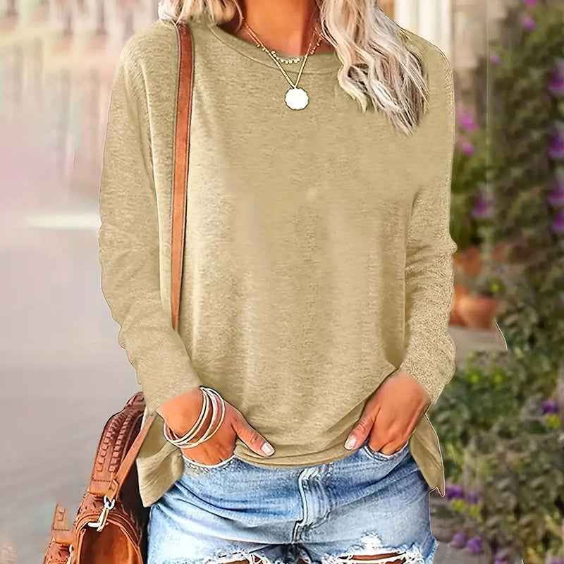 4 Pack Women's Solid Color Casual Set Round Neck Long Sleeve Tops For Spring&Fall