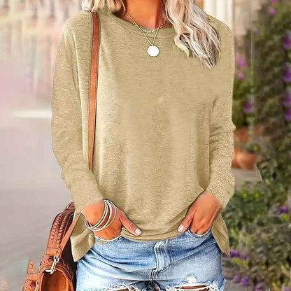 4 Pack Women's Solid Color Casual Set Round Neck Long Sleeve Tops For Spring&Fall