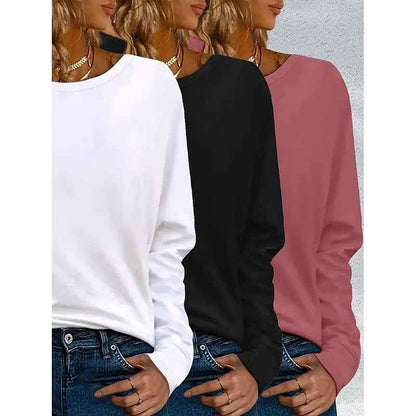 3 Pack Womens Plus Size Long Sleeve Shirts Crew Neck Basic Tee Tops Loose Fit Fall Outfits For Women 1X-5X