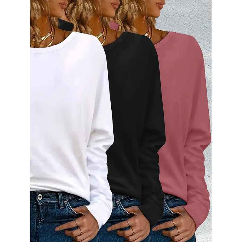 3 Pack Womens Plus Size Long Sleeve Shirts Crew Neck Basic Tee Tops Loose Fit Fall Outfits For Women 1X-5X