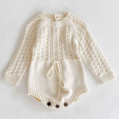 Girl Baby Knitted Hollow Waist Girdle Long Sleeves Harpy Dress Triangle - MIQ Store