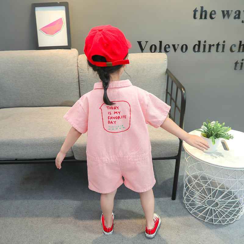Snap Button Letters Jumpsuit Korean Style Male And Female Baby Romper - MIQ Store