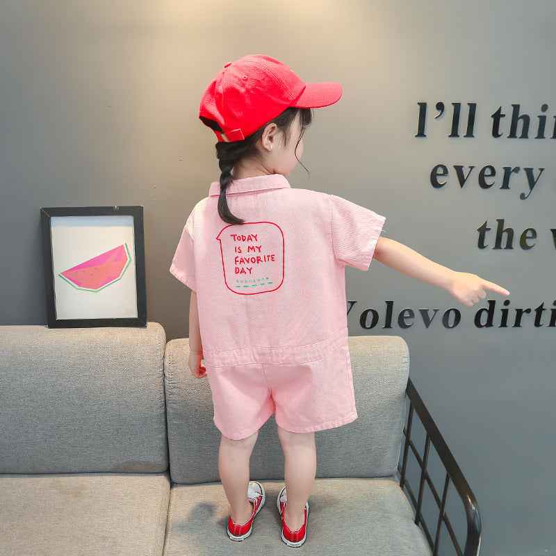 Snap Button Letters Jumpsuit Korean Style Male And Female Baby Romper - MIQ Store