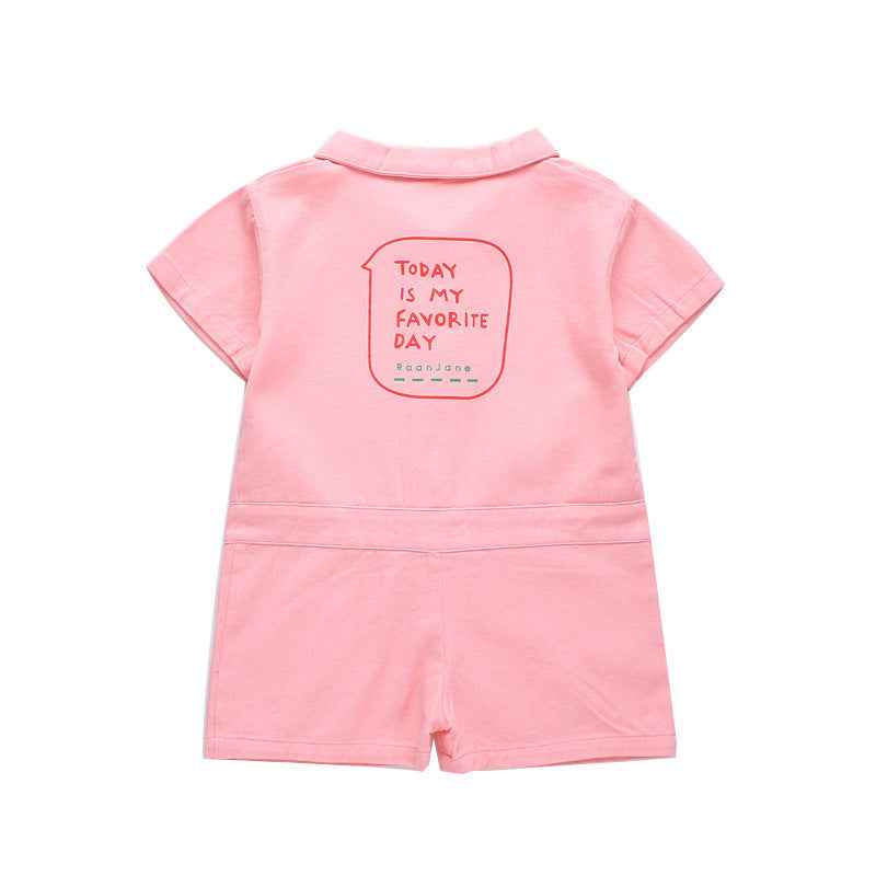 Snap Button Letters Jumpsuit Korean Style Male And Female Baby Romper - MIQ Store