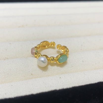 Fashion Freshwater Pearl Ring Colorful Painting Oil Flowers
