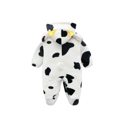 Baby Cow Hooded Crawling Clothes Flannel One Piece Clothes 0 1 Male And Female Baby Outerwear - MIQ Store