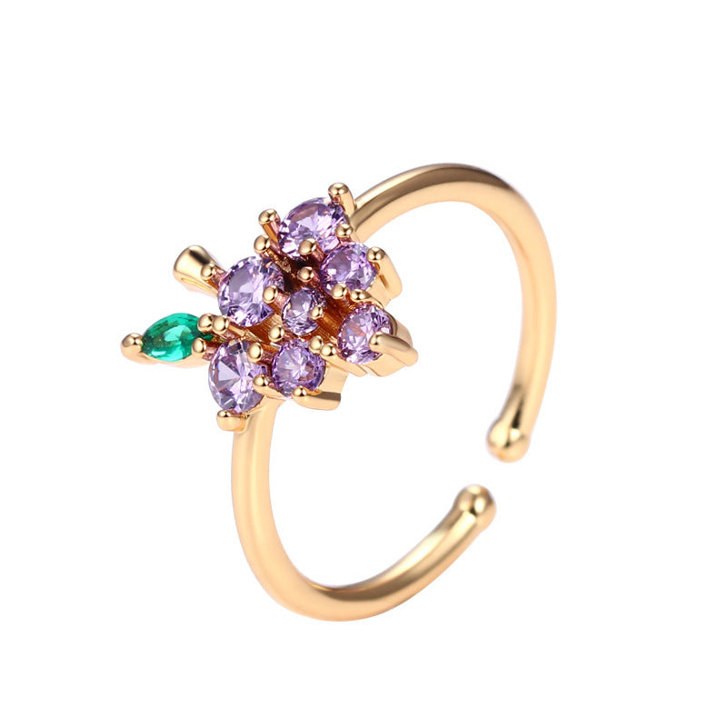 Cute Fruit Grape Copper Ring Simple Temperament Stackable Women