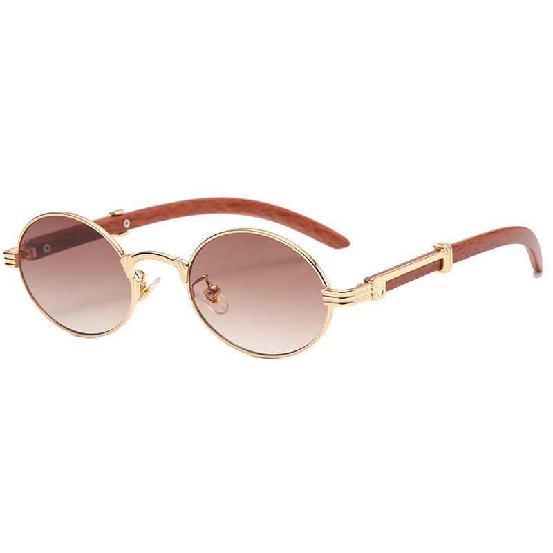Retro Wood Grain Sunglasses Small Round Frame