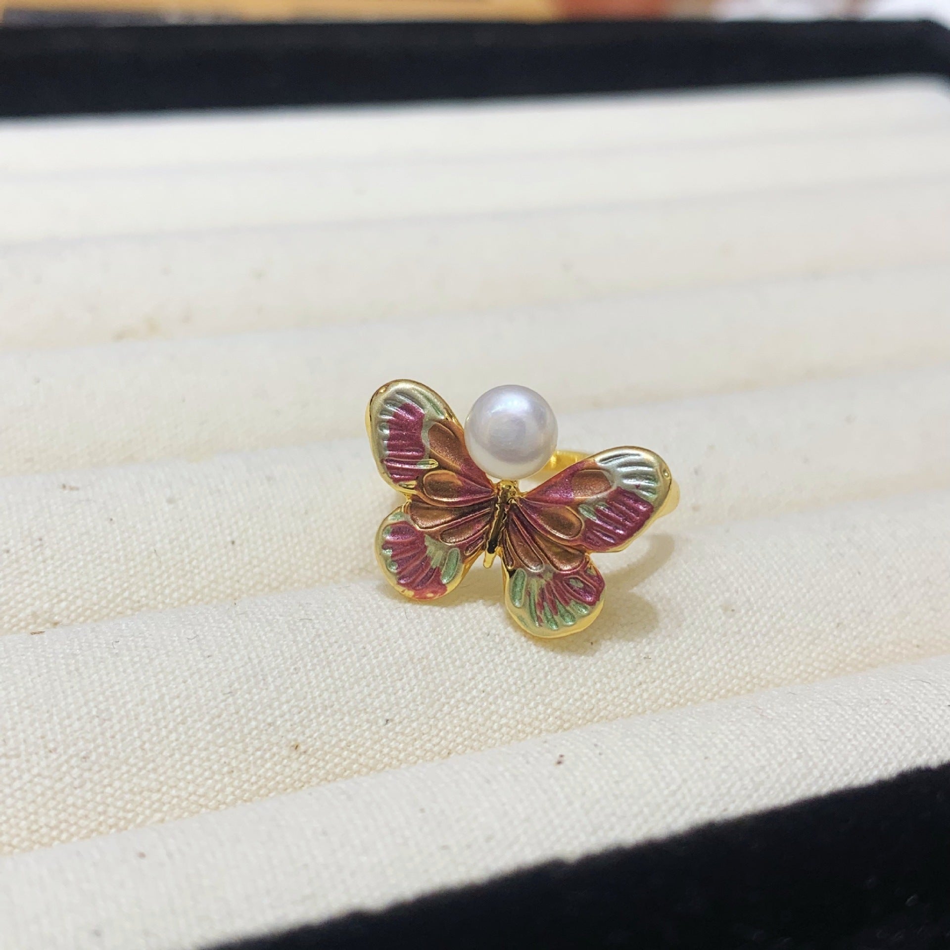 Fashion Freshwater Pearl Ring Colorful Painting Oil Flowers