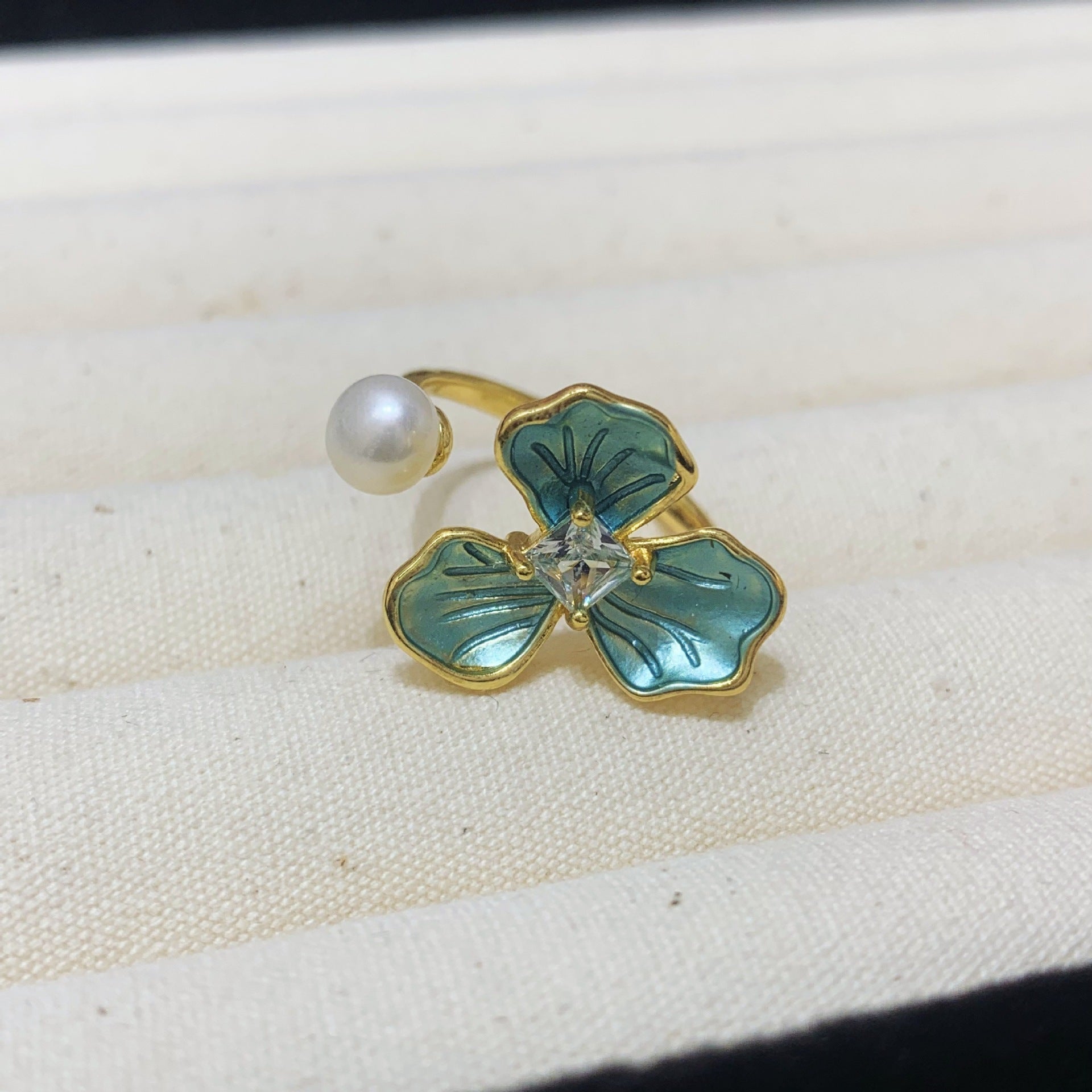 Fashion Freshwater Pearl Ring Colorful Painting Oil Flowers