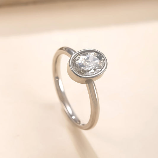 Stainless Steel Ornament Oval Zircon Simple Advanced Titanium Steel Ring