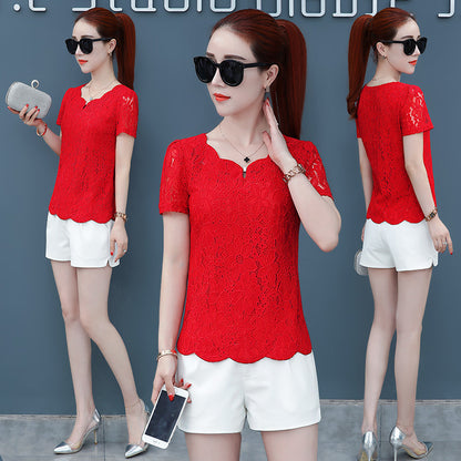 Summer New Belly-covering Western Style Top Super Fairy Slimming Lace