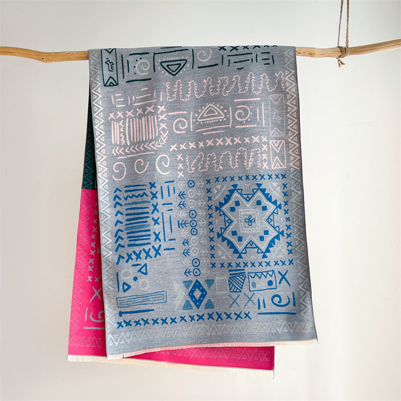 Travel Windproof Shawl Artificial Cashmere Scarf Women's Double-sided