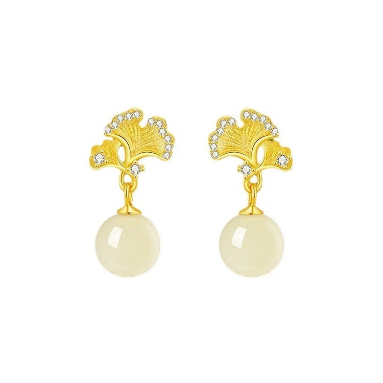 Ancient Chinese Style Temperament Natural Hetian Jade Ear Studs