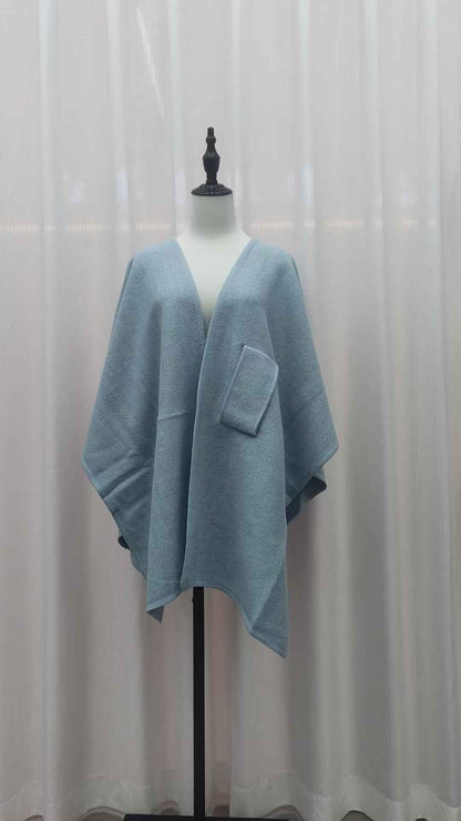 Fur Collar Fur Ball Knitted Cardigan Cape And Shawl